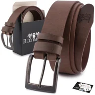 Paski - Pasek męski skórzany premium szeroki 4 cm klasyczny brąz licowy Beltimore E43 brązowy, beżowy r.85-100 cm - miniaturka - grafika 1