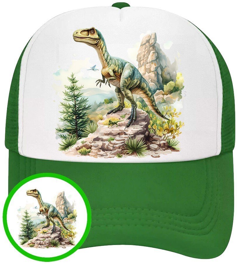 Czapka z Daszkiem Dinozaur Zielona z Nadrukiem Na Lato Siatka Bejsbolówka
