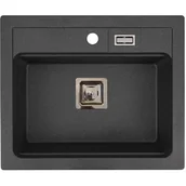 Zlewozmywaki - Zlewozmywak kuchenny granitowy 1-komorowy czarny nakrapiany YORK - miniaturka - grafika 1