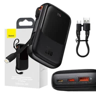 Powerbanki - Powerbank Baseus Qpow Pro z kablem Lightning, USB-C, USB, 10000mAh, 20W (czarny) - miniaturka - grafika 1
