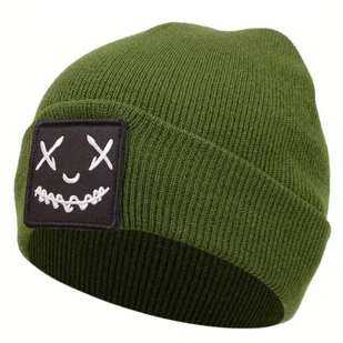 TEMU Czapka Beanie dla Mężczyzn i Nastolatków 2024 – Oddychająca, Rozciągliwa, Zimowa z Grafiką Czaszki, 100% Poliester, Czarna & Wielokolorowe Opcje - Czapki dla dzieci - miniaturka - grafika 1