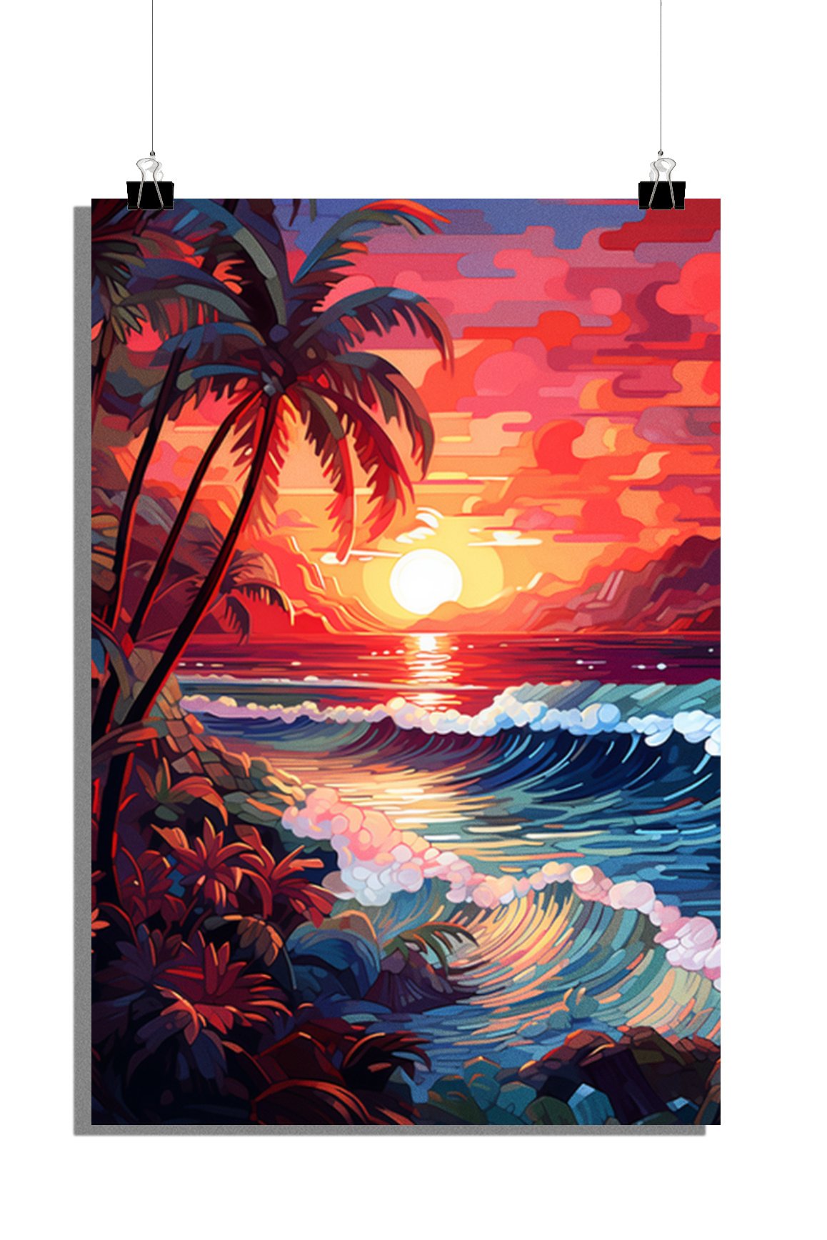 Plakat Natura - Plakat Palma - Plakat Zachód Słońca - Plakat Plaża - Plakat Malarski - 61x91cm - Idealny do oprawienia w ramę