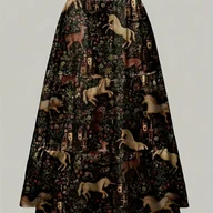 Spódnice - TEMU Damska gotycka sukienka w stylu z nadrukiem średniowiecznego lasu i zamku - długa, rozkloszowana spódnica, fason A, elegancki strój gotycki na - miniaturka - grafika 1