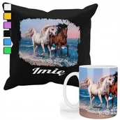 Gadżety dla niej i dla niego - ZESTAW KUBEK + POSZEWKA Z NADRUKIEM-DLA FANA PREZENT KONIE ZWIERZĘTA+IMIĘ - miniaturka - grafika 1
