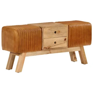 Lumarko Ławka typu kozioł, 107 cm, naturalna kozia skóra i drewno mango - Ławki do przedpokoju - miniaturka - grafika 1