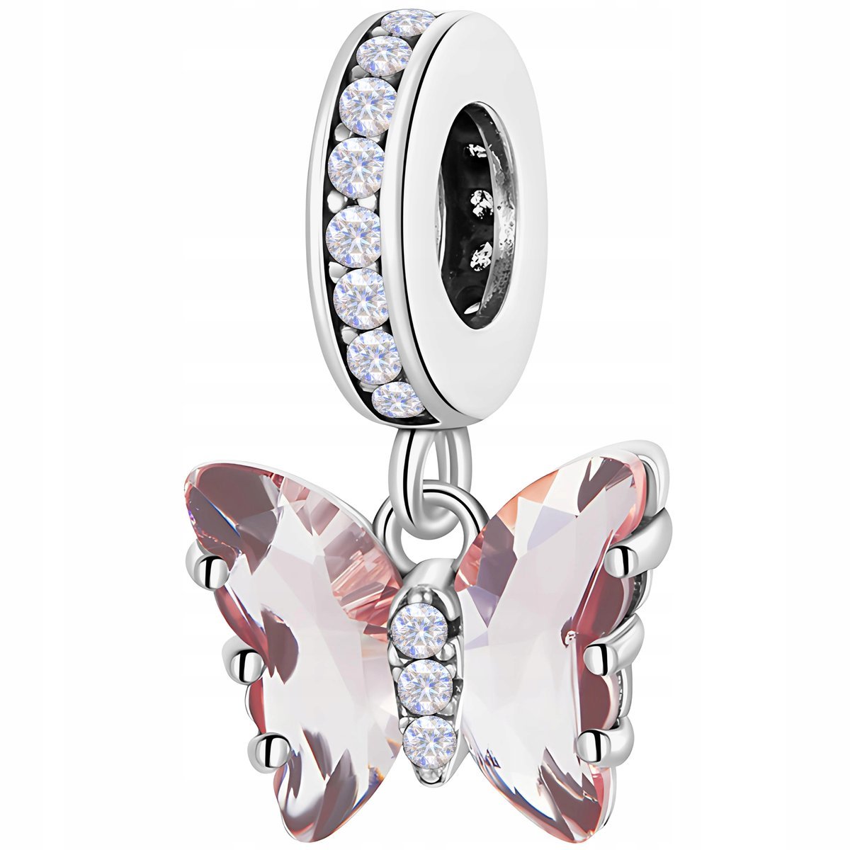 Charms Srebrny Kryształowy Różowy Motyl Kryształ Motylek SREBRO 925