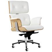 Fotele i krzesła biurowe - King Home Fotel biurowy LOUNGE BUSINESS biały - sklejka jesion, skóra naturalna, stal polerowana KH.21224 - miniaturka - grafika 1