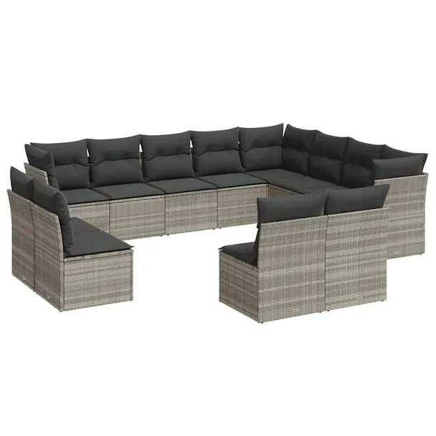 Zestaw mebli ogrodowych modułowych jasnoszary, rattan PE, 3 narożne, 9 ś
