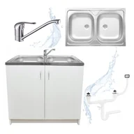 Szafki kuchenne - Szafka Kuchenna Biała ze Zlewem Dwukomorowym Bateria Obrotowa Syfon 80 x 50 - miniaturka - grafika 1
