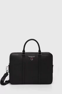 Torby podróżne - Tommy Hilfiger torba na laptopa skórzana kolor czarny - grafika 1