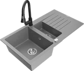 Zlewozmywaki z baterią - Mexen Matias zlewozmywak granitowy 1,5-komorowy z ociekaczem i baterią kuchenną Elia, szary - 6502-71-670101-70 - miniaturka - grafika 1