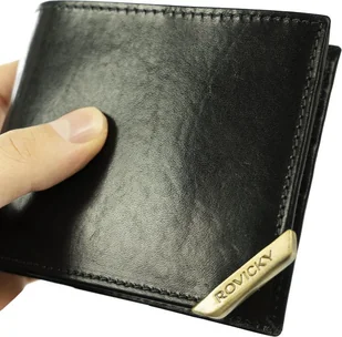 Rovicky Poziomy portfel męski ze złotym akcentem, skóra naturalna licowa Rovicky NoSize - Portfele - miniaturka - grafika 1