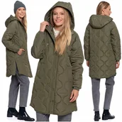 Kurtki damskie - Kurtka Damska Przejściowa Długa Pikowany Płaszcz z Kapturem Jesień MORAJ S - miniaturka - grafika 1