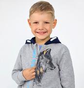 Bluzy dla chłopców - Rozpinana bluza z kapturem dla chłopca, z wilkiem, szara 5-8 lat - miniaturka - grafika 1