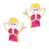 Biżuteria dla dzieci - Murrano Srebrne Kolczyki 925 Złocone Aniołki Grawer YK-178 - miniaturka - grafika 1