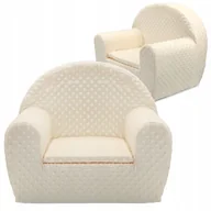 Fotele i pufy dla dzieci - Fotel Dla Dziecka Fotelik Pluszowy Pufa Beżowy W Kropki Tkanina Minky Bobas - miniaturka - grafika 1