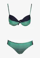 Stroje kąpielowe - Zielone Bikini 2-Częściowe w Paski Biustonosz na Cienkich Ramiączkach i Majtki Figi Catara - miniaturka - grafika 1