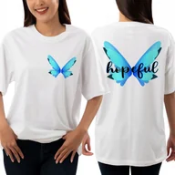 Koszulki i topy damskie - KOSZULKA DAMSKA Biała T-Shirt Oversize Boyfriend MOTYLE HOPEFUL Wzory - miniaturka - grafika 1