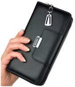 Portfele - Portfel damski czarny podwójny na zamek duży organizer pojemny stylowy - miniaturka - grafika 1