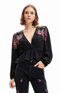 Desigual bluzka damska kolor czarny wzorzysta - Bluzki damskie - miniaturka - grafika 1