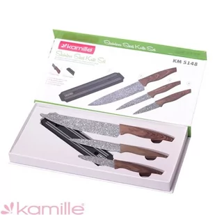 Kamille Zestaw noży + listwa w pudełku drewno granit 4el. 5148 - Noże kuchenne - miniaturka - grafika 1