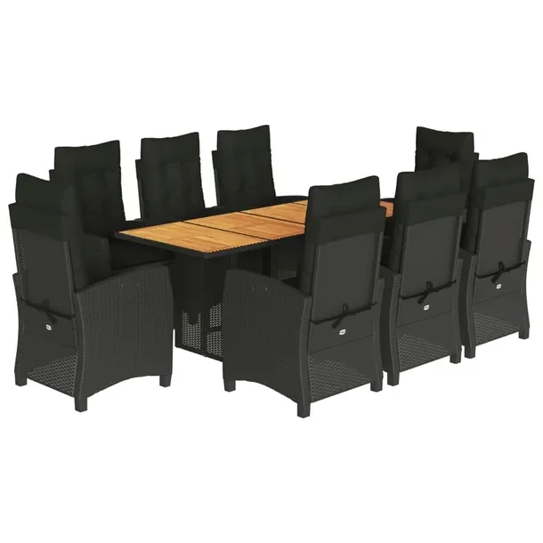 Zestaw mebli ogrodowych czarny, rattan PE, stół 190x80x74 cm, 6 krzeseł