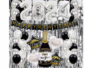 Zestaw balonów na Sylwestra srebrno-czarny Nowy Rok Happy New Yer nr 1 - Balony i akcesoria - miniaturka - grafika 1