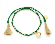 Bransoletki - Bransoletka Pozłacana Z Serduszkiem Zielona Z Chwostami Regulowana - miniaturka - grafika 1