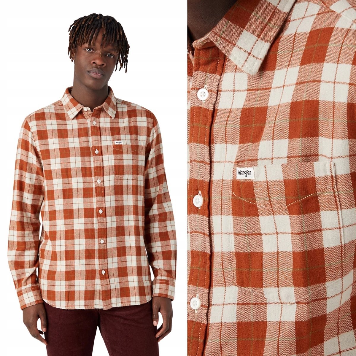 Wrangler 1 POCKET SHIRT Leather Brown KOSZULA W KRATĘ REGULAR FIT XXL