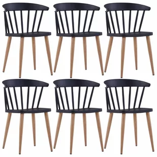 vidaXL Krzesła jadalniane, 6 szt., czarne, plastik i stal - Krzesła - miniaturka - grafika 1