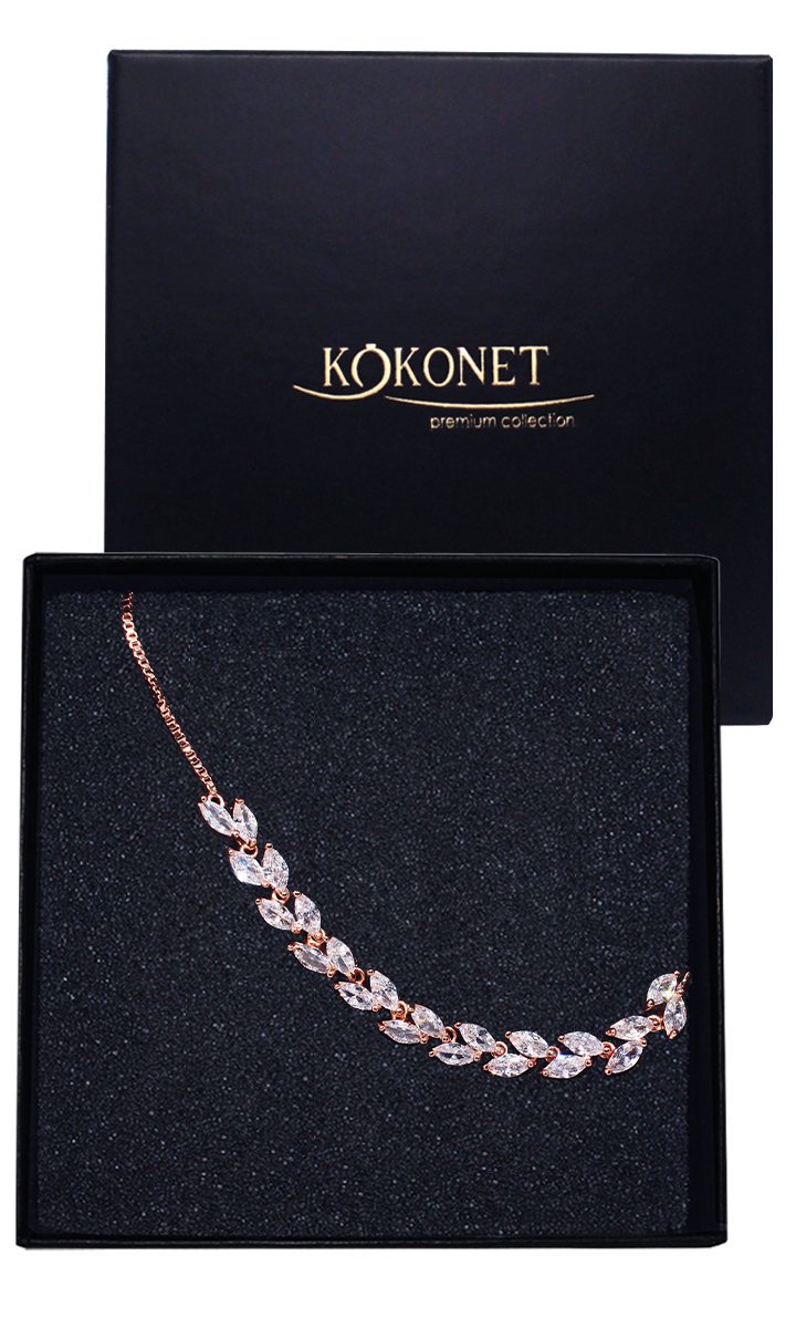 BRANSOLETKA regulowana różowe złoto z listkami ŚLUBNA rose gold