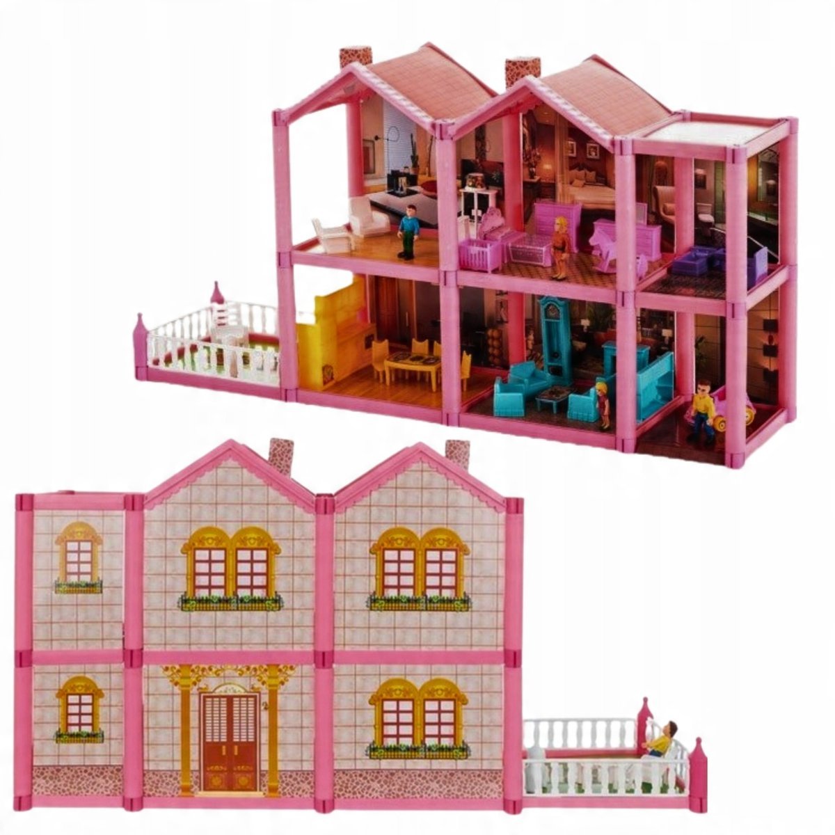 Willa dla Lalek Taras Samochgód Lalki Laleczki do Zabawy Meble Domek Różowy