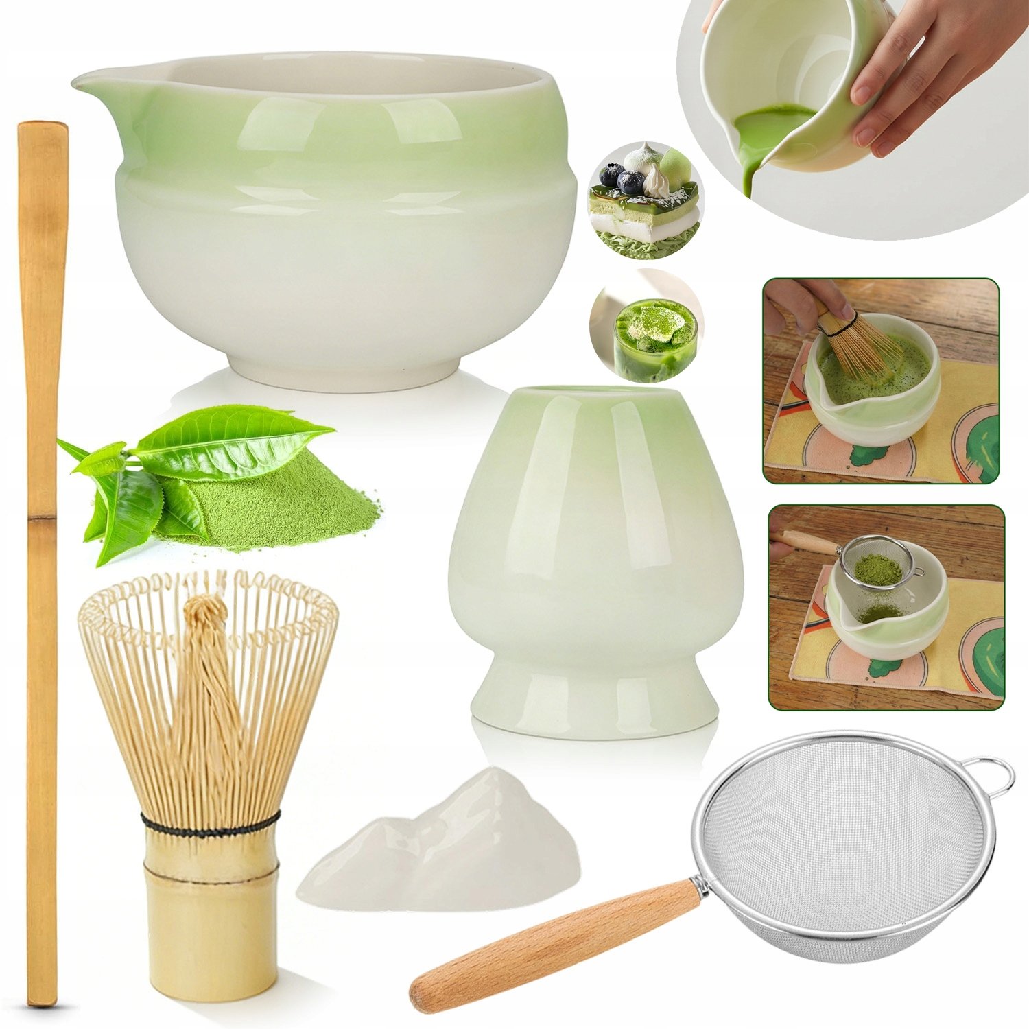 Bambusowy Zestaw Do Robienia Matchy Trzepaczka Łyżka Przesiewacz Matcha 7EL