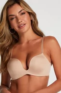 Biustonosze - Hunkemöller Usztywniony biustonosz push-up z fiszbinami Deep-V Beżowy - miniaturka - grafika 1