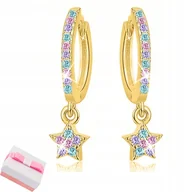 Biżuteria dla dzieci - Złote Kolczyki wiszące dla dziewczynki Gwiazdki Kółka Srebro Pozłacane - miniaturka - grafika 1