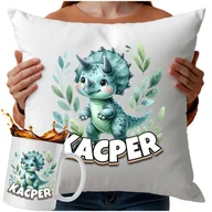 Gadżety dla niej i dla niego - Kubek Poduszka Dinozaur 330ml 40x40cm Z Napisem Prezent Dla Dziecka - miniaturka - grafika 1