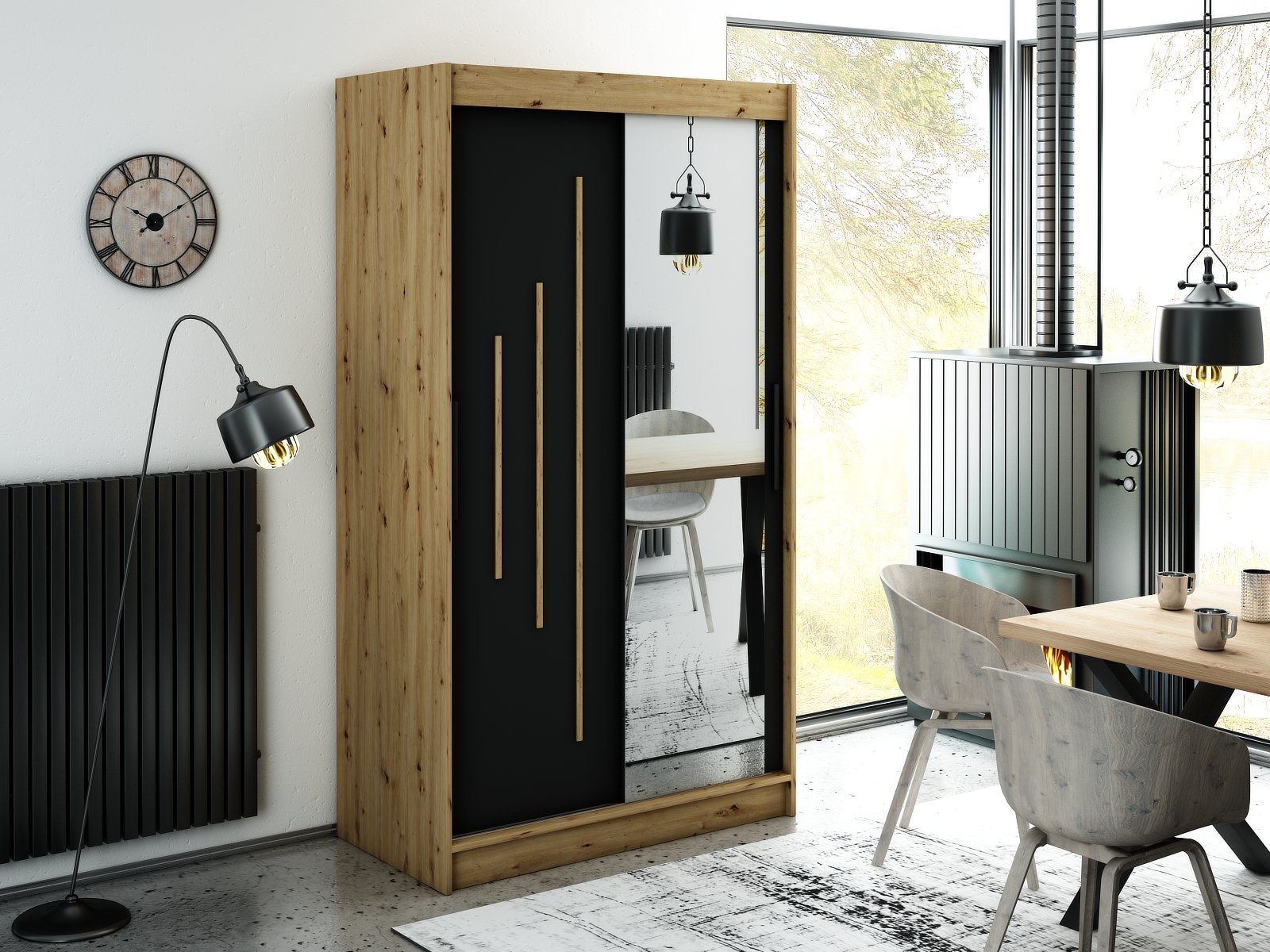 MINIO szafa 120 cm LETO Y2 czarny mat / dąb Artisan