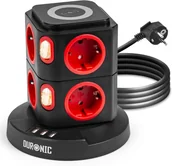 Przedłużacze i rozgałęźniki - Duronic ET8W Listwa zasilająca czarna pionowa wielogniazdowa 8 wejść 3x USB 1,8m długości przedłużacz pionowy z bezprzewodową ładowarką do telefonu .. - miniaturka - grafika 1