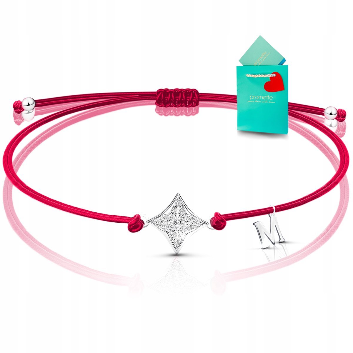 Bransoletka czerwona sznurek na szczęście sznurkowa ochronna srebrna 925