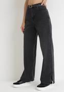Spodnie damskie - Czarne Jeansy z Szerokimi Nogawkami z Rozcięciem Breneie - miniaturka - grafika 1