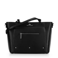 Torebki damskie - Damska shopperka ze skóry z kieszonkami czarno - srebrna - miniaturka - grafika 1