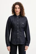 Koszule damskie - Patrizia Pepe koszula jeansowa damska kolor granatowy regular z kołnierzykiem klasycznym 8C0795 D113 - miniaturka - grafika 1