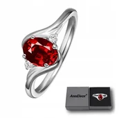 Pierścionki - Pierścionek Damski Srebrny Regulowany Rubinowy Kamień Diamentowe Kryształki - miniaturka - grafika 1