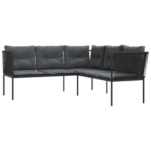 vidaXL Sofa ogrodowa w kształcie litery L z poduszkami czarna stal i textilene - Sofy ogrodowe - miniaturka - grafika 1