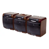 Gniazdka elektryczne - Gniazdo potrójne natynkowe IP44 z klapką dymną HydroLuxe brązowe - miniaturka - grafika 1