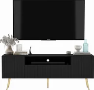 Szafki RTV - Meble Lindner Meble Lindner Loft Szafka RTV Czarny Mat Nowoczesna Komoda RTV Glamour 150 cm Ryflowane fronty Nogi Złote Metalowe - miniaturka - grafika 1