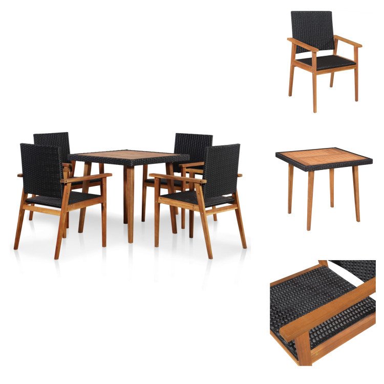 vidaXL 5-częściowy ogrodowy zestaw jadalniany z czarnego i brązowego rattanu - Zestawy mebli ogrodowych