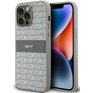 Etui i futerały do telefonów - Oryginalne Etui IPHONE 14 PRO DKNY Hardcase Leather Mono Stripe & Metal Logo (DKHCP14LPRTHSLE) beżowe - miniaturka - grafika 1