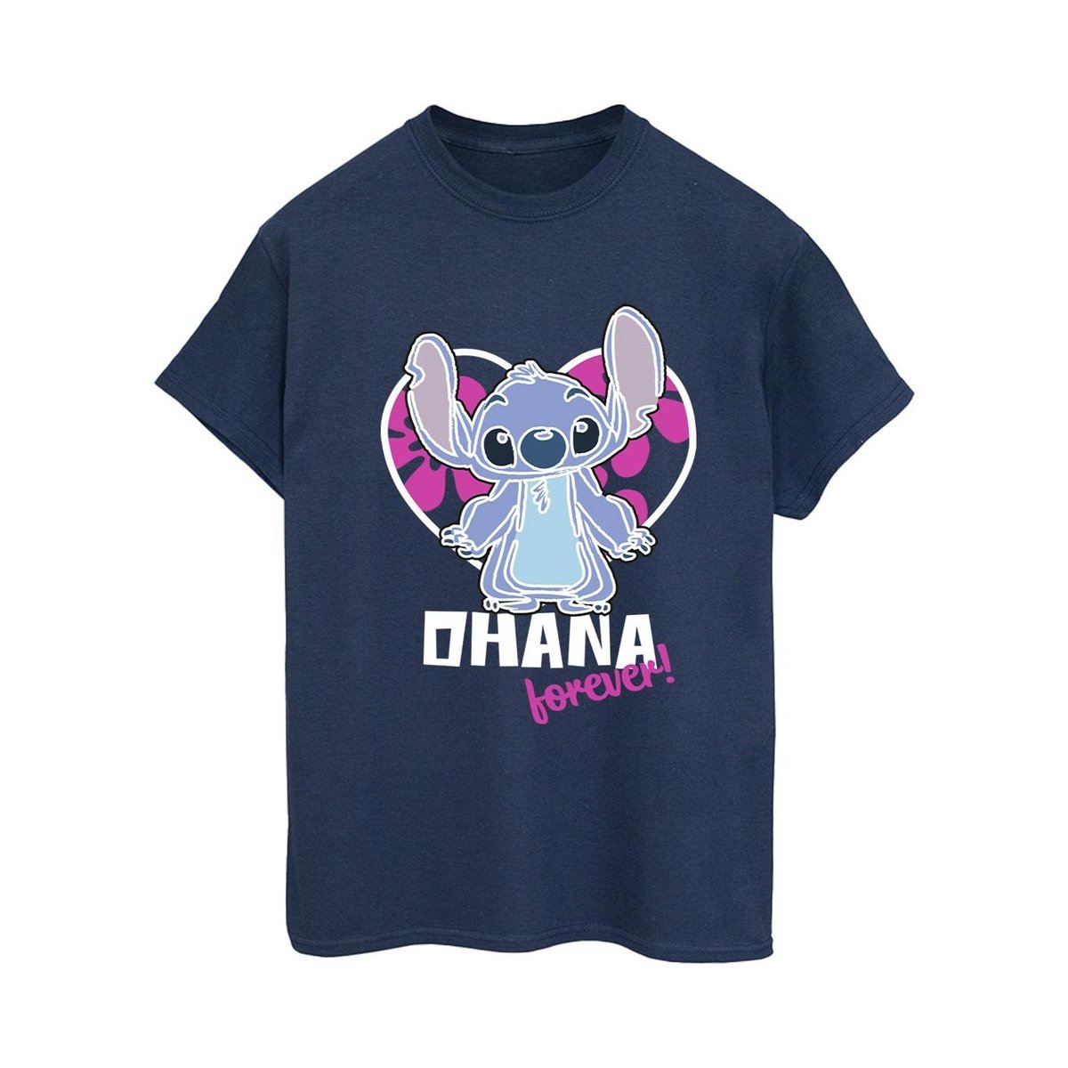 Disney Damska/ Damska Koszulka Lilo And Stitch Ohana Forever Heart Cotton Boyfriend T-Shirt (XL 8,5-9 / Granatowy)