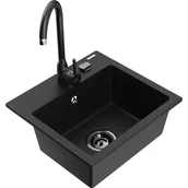 Zlewozmywaki z baterią - Mexen Milo zlewozmywak granitowy 1-komorowy z baterią kuchenną Telma, czarny - miniaturka - grafika 1
